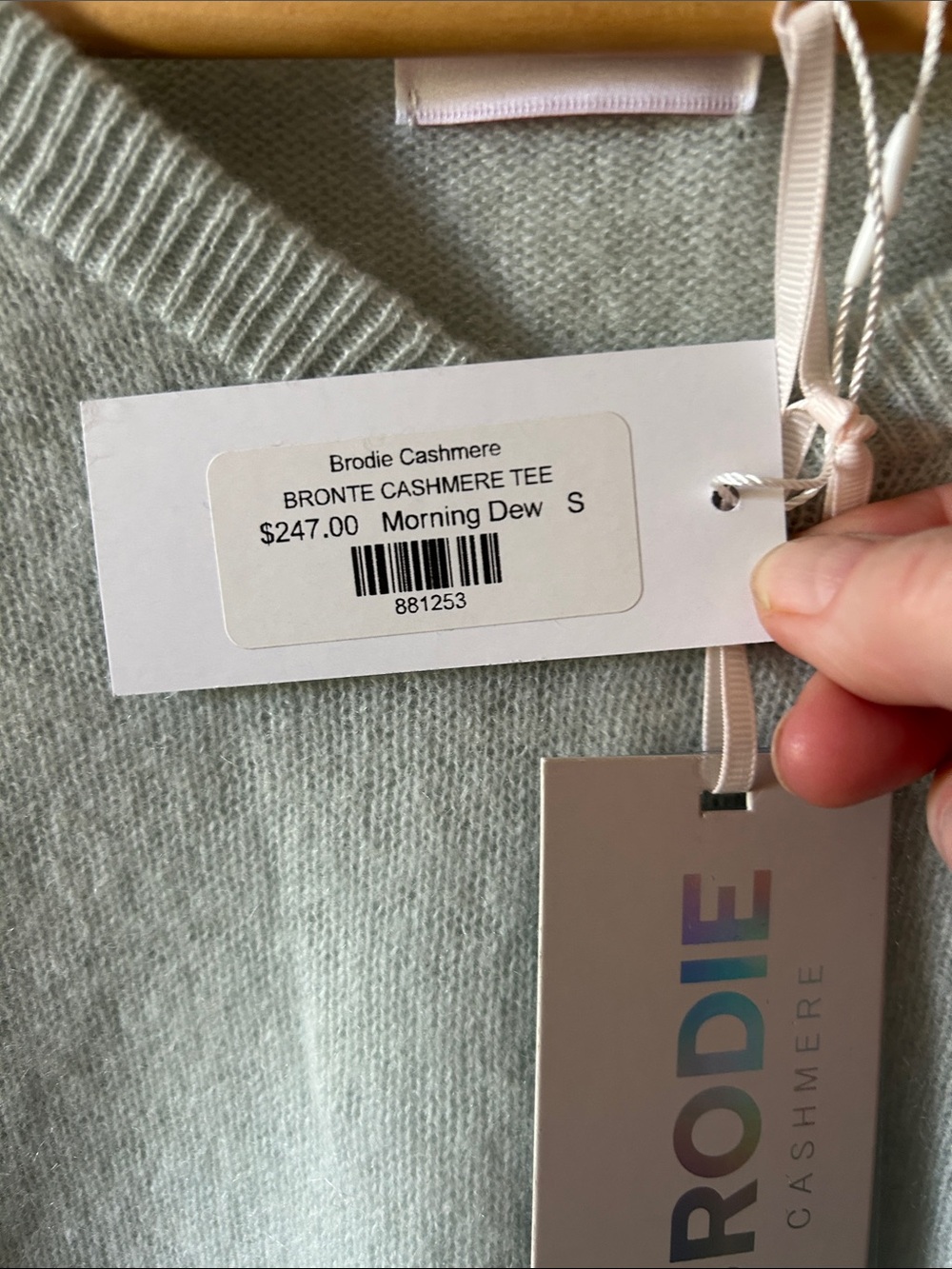 Brodie Cashmere Brontë Tee V-Neck Short Sleeve Sweater in Morning Dew Sz Small - Picture 9 of 12